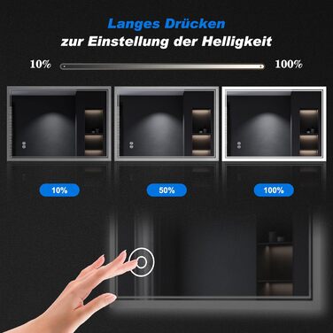 Дзеркало для ванної кімнати SONNI з підсвічуванням 80x60 см, 3 кольори світла, проти запотівання, LED, сенсорне керування, годинник, температура, 3-кратне збільшення