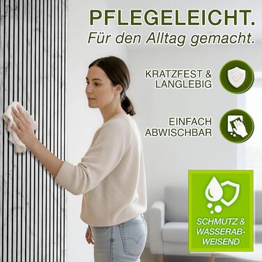 Акустичні настінні панелі TRESKO з дерева 120×60x2,1 см, 2 шт. — 3D ламельна стіна для шумоізоляції, колір Білий/Мармур, з набором для монтажу та 4 вішаками
