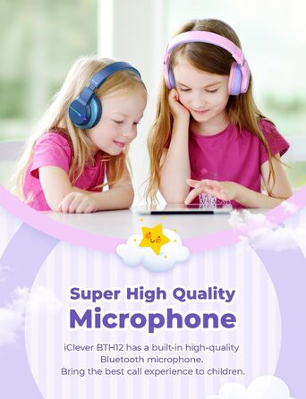 iClever Бездротові навушники для дітей з LED-підсвіткою, Over-Ear, Bluetooth 5.2, мікрофон, рожеві