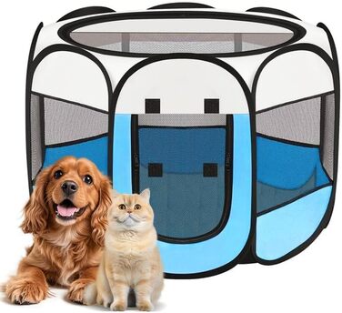 Клітка-загон для собак та котів, портативна, складна, для дому та вулиці, з дверцятами та блискавкою, Pop-Up, для кемпінгу
