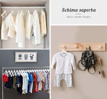 Дерев'яні вішалки для дитячого одягу Homewit, 24 шт. з вирізами для спідниць та штанів, 360° обертання, для дівчаток та хлопчиків, білі, 30 см