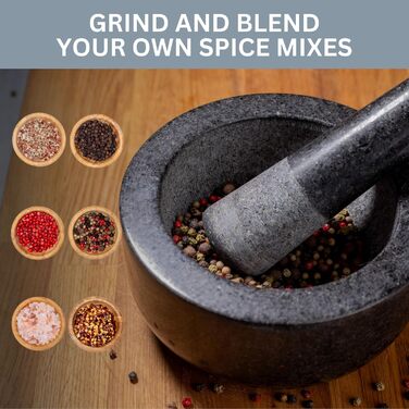 Набір ступка та товкачок Homiu Premium з натурального граніту, великий діаметр 15.5 см, сірий мармур