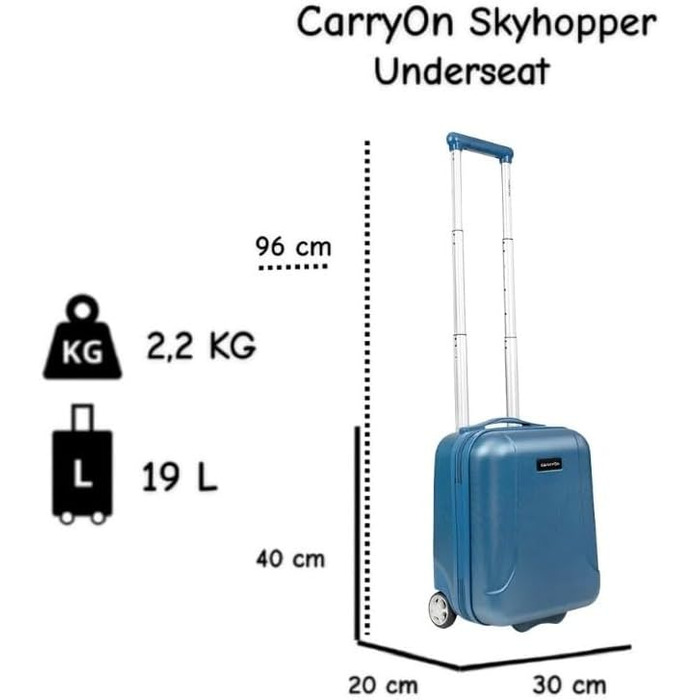 Чемодан ручної поклажі CarryOn Skyhopper з жорстким корпусом 55x35x20 см - Легкий ручний багаж TSA, подвійні колеса (Блакитний, Mini)