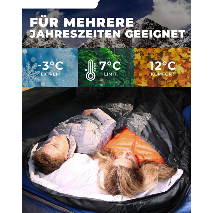 KingCamp Double Sleeping Bag - Winter Adult Sleeping Bag for 2 People with Carry Bag - Black