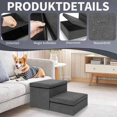 Сходинка для собак та котів Haustiertreppe, складана з місцем для зберігання, сіра (2 сходинки)