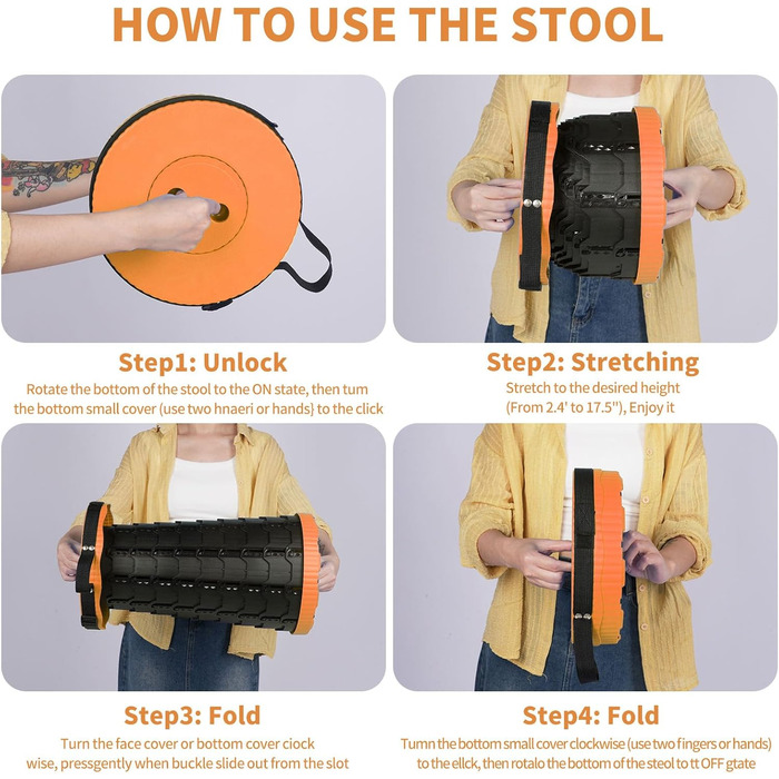 Крісло-телескоп для кемпінгу, регульована висота 6-45 см, вантажопідйомність 181 кг, портативне з ременем для перенесення (Помаранчеве - 1 шт.)