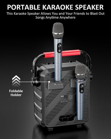 Портативна караоке-машина з 2 мікрофонами та LED-підсвіткою, Bluetooth, AUX, USB, TF, TWS, для вечірок та подарунків (дорослим та дітям)