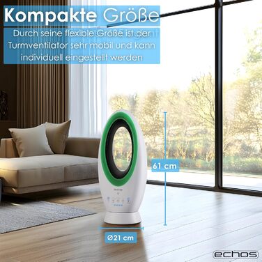 Турбовентилятор Echos® 2-в-1 з акумулятором: підлоговий та настільний, з пультом керування, бездротовий, тихий, з осциляцією та LED-підсвіткою