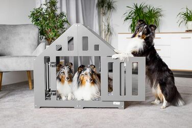 Будка для собак з дерева, клітка для собак, закривається, вольєр для собак, собачий будиночок, переноска для тварин, чорний колір (85 x 70 x 80 см), графіт