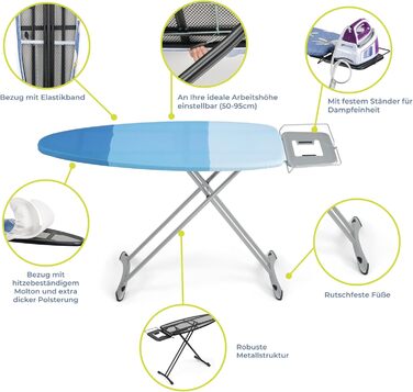 Ironing Board for Steam Ironing Station - Large XXL Stable Ironing Table Wide Ironing Boards - 130x50 cm