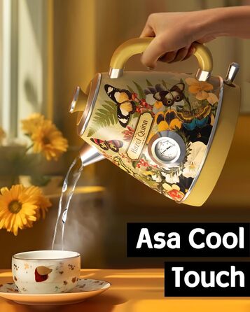 Hazel Quinn Kettle Retro Vintage Design Stainless Steel, BPA-Free, Automatic Shut-Off, Water Temperature Indicator, Strix Controller, Boil-Dry Protection, 2200 W, Floral Print