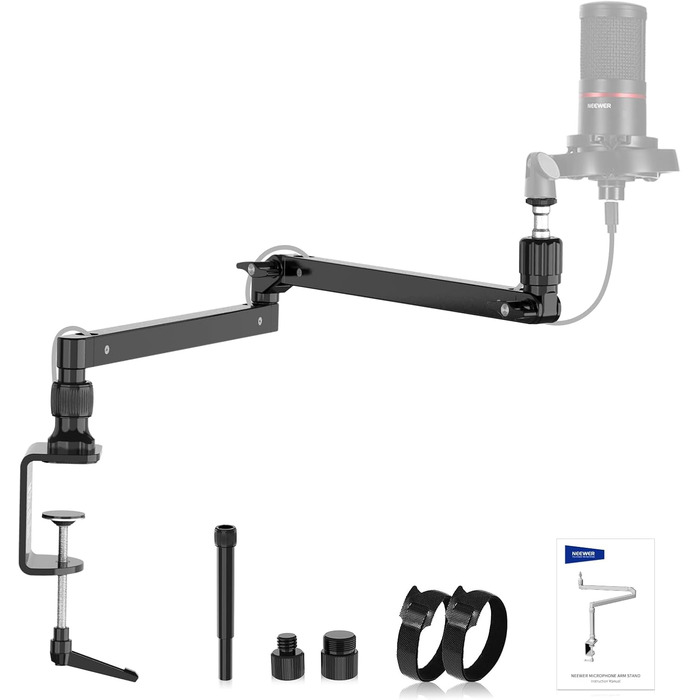 NEEWER MST002 Тримач для мікрофона з низьким профілем, регульований, з демпфером, для подкастів, ігор, стрімінгу, з кабелеуправлінням