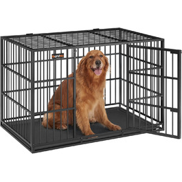 Клітка для собак Feandrea, 122 x 75 x 80 см, XXL, чорна, з висувною піддоном, подвійними дверцятами, для великих собак