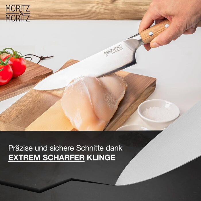 Ніж кухонний Moritz & Moritz Profi Küchenmesser 13 см - універсальний ніж для овочів, м'яса та фруктів, з ергономічною ручкою з акації, німецька сталь (базовий набір)