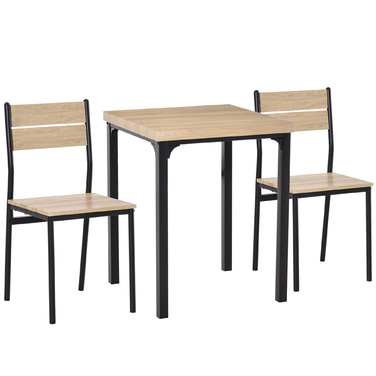 HOMCOM 3-Piece Dining Table Kitchen Table Set with Chairs Natural Wood Grain + Black with 1 Table + 2 Chairs | Aosom
