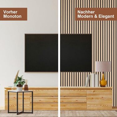 Акустичні настінні панелі з дерева та фетру 120x60 см, звукопоглинаюча обробка стін з шпоном дуба, набір 2 шт (1,44 м²), колір дуб