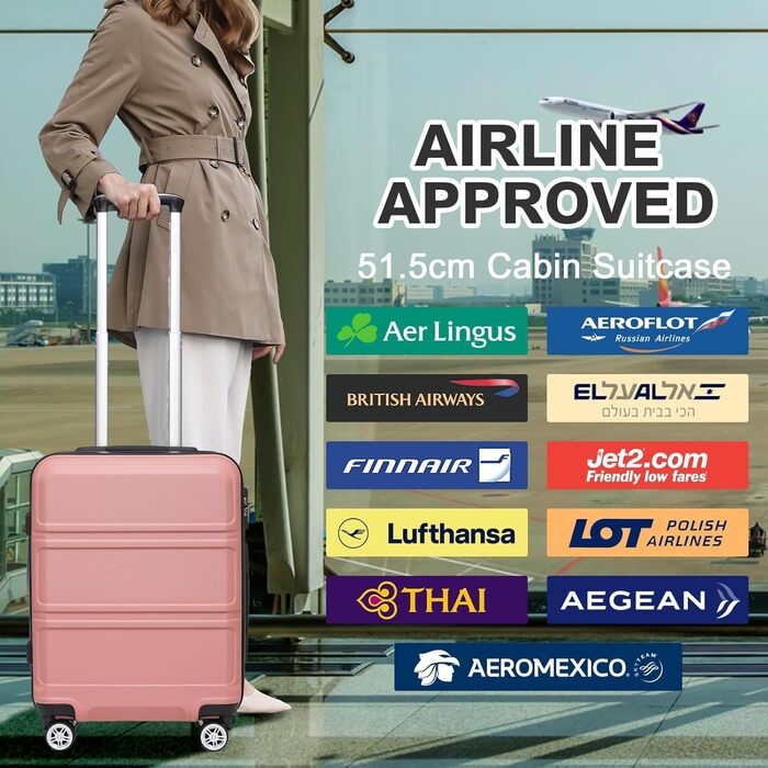 KONO Валіза-Тролей середнього розміру 24 дюйми, ABS, з TSA-замком, 4 колеса, 65×44×25.5 см, Кремово-білий (Набір 3 шт.)