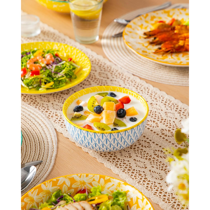 Набір посуду Vancasso Selene для 6 осіб, 24 елементи: тарілки, супові тарілки, миски, десертні тарілки, з пастельного порцеляни, мікрохвильова піч сумісна