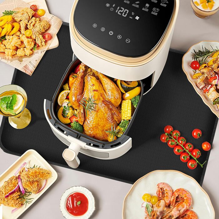 Термостійкий килимок для захисту від нагрівання 60x40 см - вогнестійкий килимок для кухонних стільниць, силіконовий килимок, неслизький та водонепроникний для фритюрниці, кавомашини (чорний) 60 см x 40 см Чорний