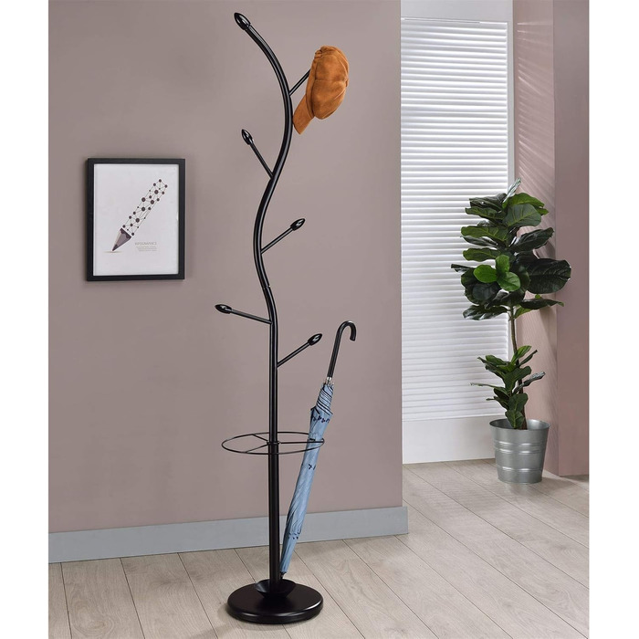 IDIMEX Clothes Rack Coat Stand Triana with 6 Clothes Hooks and Umbrella Stand, White Lacquered (Black)