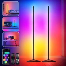 LED торшер RGBIC з підсвічуванням, диммуванням, керуванням через додаток, 16 мільйонів кольорів, 300 режимів, музичний режим та таймер, 140 см, чорний (2 шт.)