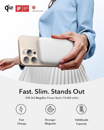 Power Bank ESR MagSafe 10000mAh, QI2, Бездротова Магнітна, 15W, USB-C, для iPhone/Pixel, Білий