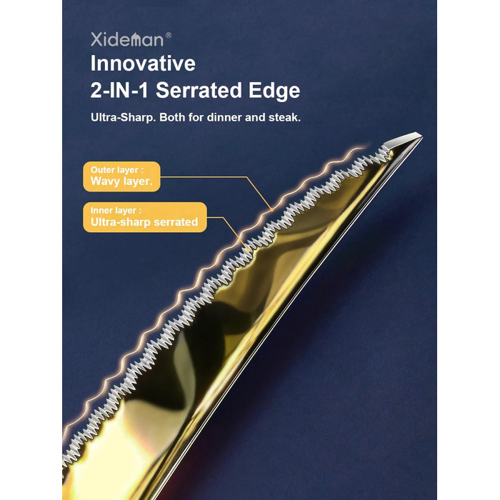 Набір столових приборів на 6 осіб, 24 предмети, нержавіюча сталь 18/10, золотий титан, сучасний дизайн, з двостороннім зазубреним ножем, для посудомийної машини