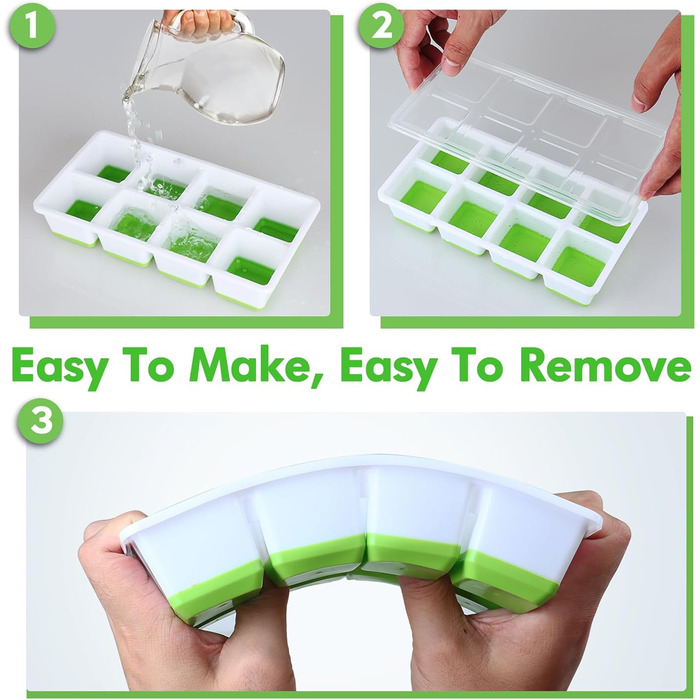 Форми для льоду JRISBO 2 шт. з кришкою, великі кубики льоду з силікону, BPA-free, LFGB-сертифіковані