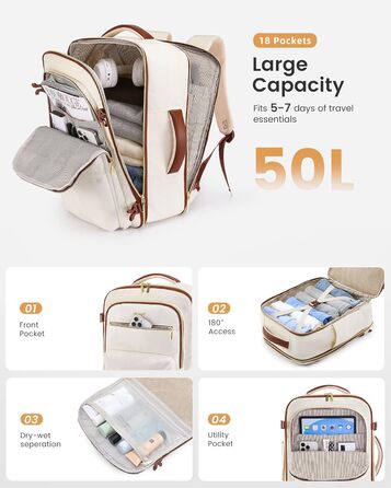 Чорний дорожній рюкзак OVEVOOK для ручної поклажі літака, 40 л, для ноутбука 17,3