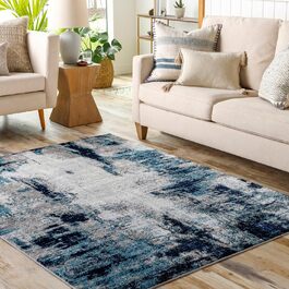 Килим Surya Helsinki 160x220 см — сучасний абстрактний дизайн під мармур, короткий ворс, синій, білий, сірий, для вітальні, спальні, їдальні
