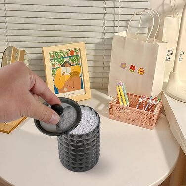 Контейнер для ватних паличок та дисків 3 STK з кришкою, чорний - органайзер для ванної кімнати, PP-матеріал, дизайн 