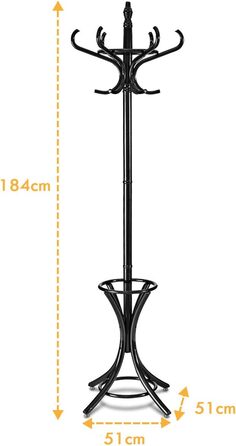 COSTWAY 184cm Wardrobe Rack with Umbrella Holder, Coat Rack with 12 Clothes Hooks, Clothes Rack made of Wood, Freestanding Coat Rack for Entryway, Living Room and Bedroom (Black)