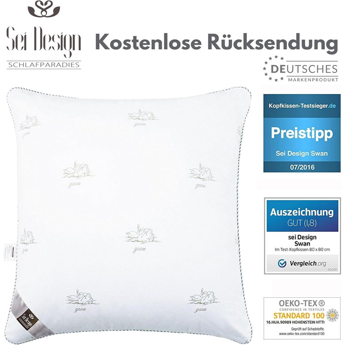 sei Design Pillowcases 80x80 2-Piece Set Sleep Pillows with Down-like Feel - 100% Softest Microfiber - Pillows 80x80 2-Piece Set Allergy-Friendly Sofa Pillows Decorative Cushions for Couch Bed 80 x 80 cm Swan 2