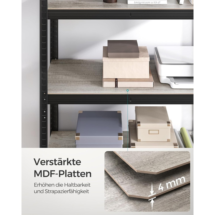 SONGMICS Industrial 5-Tier Shelf Unit - Greige & Black (50x100x200 cm)