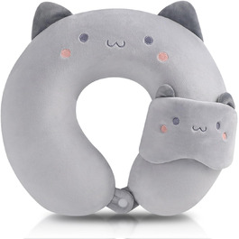 Подушка для шиї Tier Reisekissen з ефектом пам'яті, колір сірий (кіт)