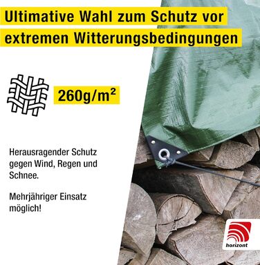 Waterproof tarpaulin 260g/m² 8x10m with tear-resistant eyelets, sandbox and pool cover, woven tarpaulin for car, motorcycle, bicycle - Windproof cover for outdoor use, green