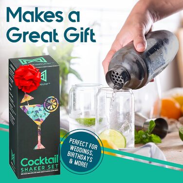 Black Cocktail Shaker Set - Bartender Kit with Tools - Kb4