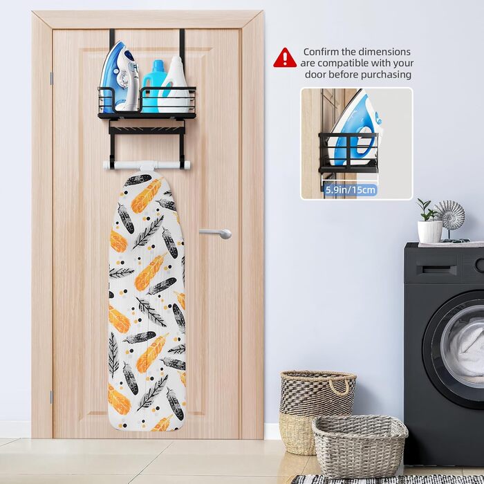 Настінна підставка для праски та гладильної дошки з великим кошиком для зберігання - міцна конструкція для пральні