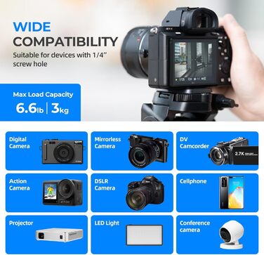 Штатив AMBITFUL 157.5 см, чорний, професійний, алюмінієвий, знімний, для фото- та відеозйомки (камера, DSLR, смартфон, екшн-камера, телескоп)