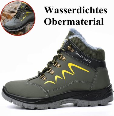 Зимові робочі черевики для чоловіків та жінок. Безпечні черевики S3 з металевим носком. Легкі, теплі, захисні черевики. Розміри 35-48 (36 EU). Колір: зелений