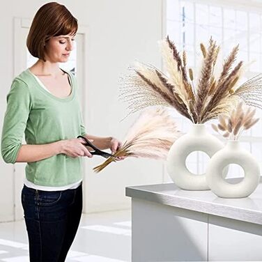 Набір ваз для квітів - 2 шт. з кераміки для декору оселі, сухоцвітів, Pampas Grass, подарунок. Маленькі та середні вази білого кольору