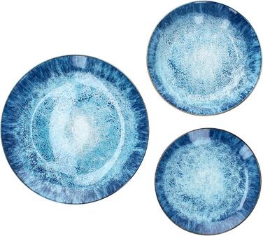 Набір посуду MamboCat Marina 18 предметів: блакитний порцеляновий сервіз для 6 осіб з морським дизайном, декор 