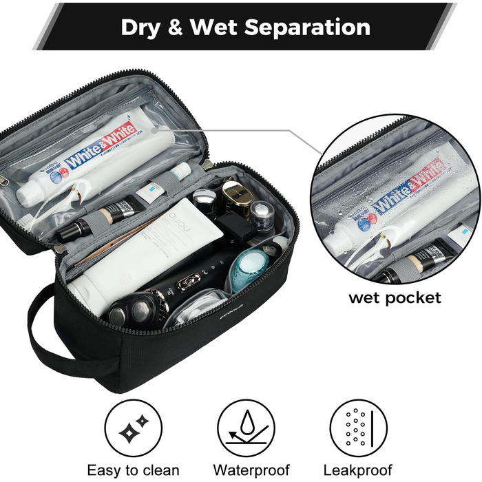 Чоловіча дорожня косметичка Ecohub Kuturbeute, водонепроникна, з відділенням для мокрого та сухого, чорна (L)