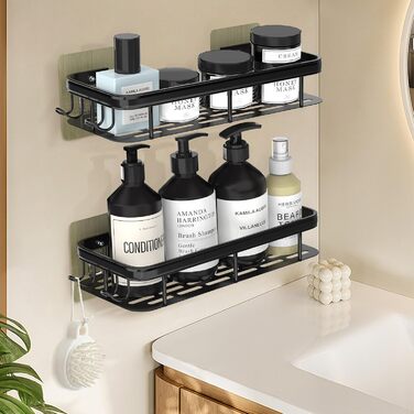 Полиця для душу Dealswin без свердління, 2 шт. Органайзер для ванної кімнати, полиця для зберігання та організації з великою місткістю, тримач для шампуню для душу та ванної кімнати (чорний)