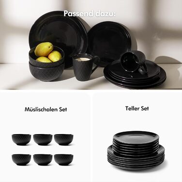 KIVY Dinnerware Set for 6 People [Scratch & Dishwasher Safe] 6x27cm + 6x22cm - Plate Set 12-Piece Modern - Dinnerware Set - Combination Service - Black Dinnerware Set - Black Plate Set - Matte Black Plates