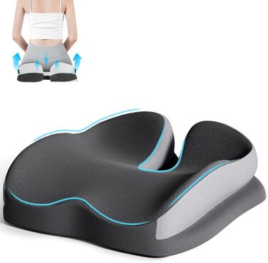 Подушка для сидіння Xespis для офісного крісла, Memory Foam, ортопедична, для спини та сідниць, сіра