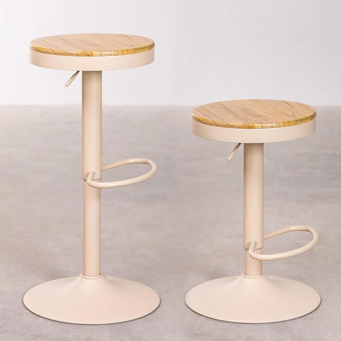 Kidol Adjustable Height Bar Stools 2-Pack - 360° Swivel, Round Wood Seat, Metal Frame - Kitchen/Bar/Living Room Stools