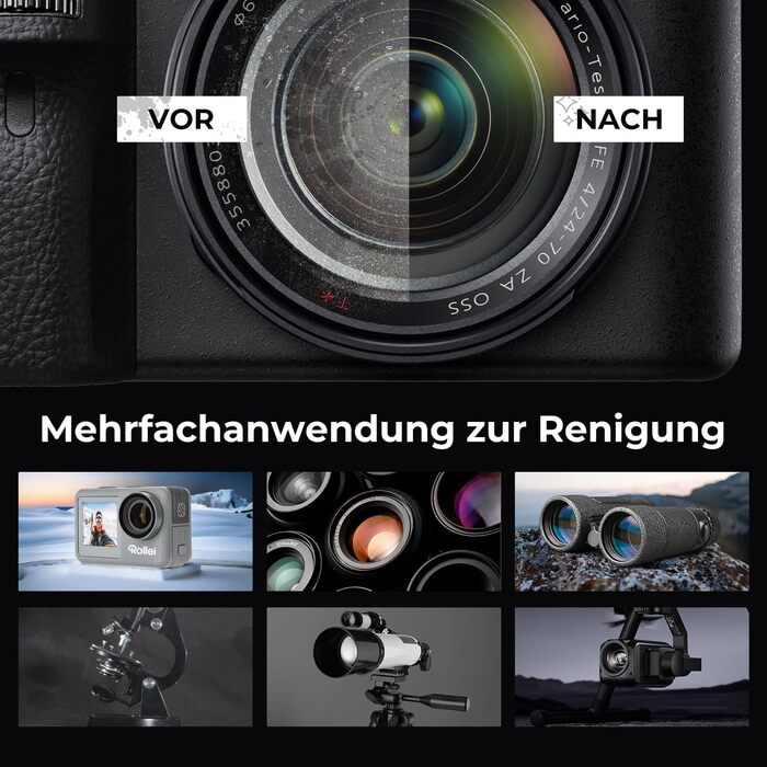 Набір для чищення камери Rollei Travel 7-в-1: Lenspen, двірник, серветки, рідина для чищення об'єктивів, для Sony, Nikon, Canon