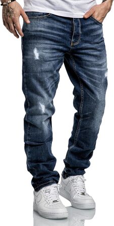 Чоловічі джинси Regular Straight Fit Denim Hose R7998, темно-сині (38W/34L), з ефектом зношеності