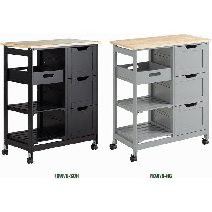 SoBuy Rolling Kitchen Cart with 2 Removable Shelves and 1 Tray - White/Black
